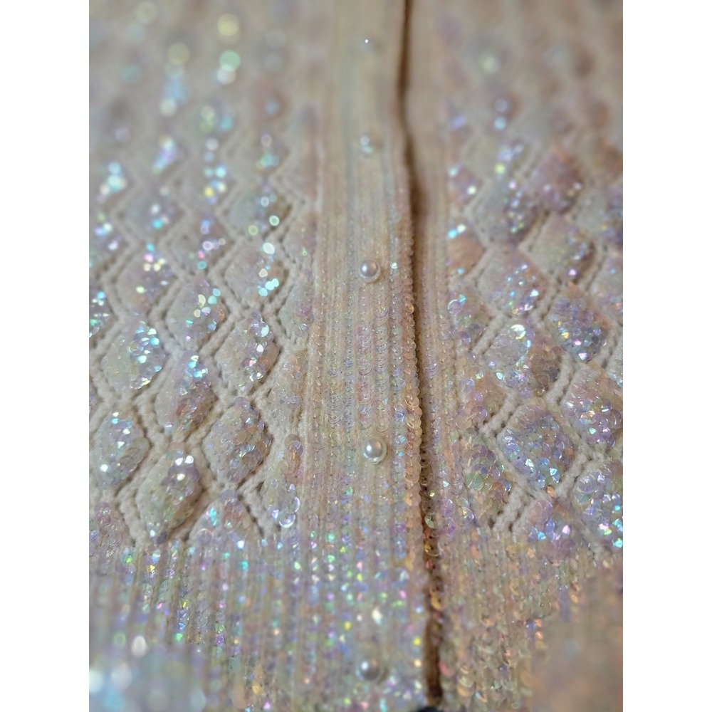 Boutique Internaationale Hand Decorated 100% wool Cropped Cardigan, Sequins A-25 - Picture 4 of 6